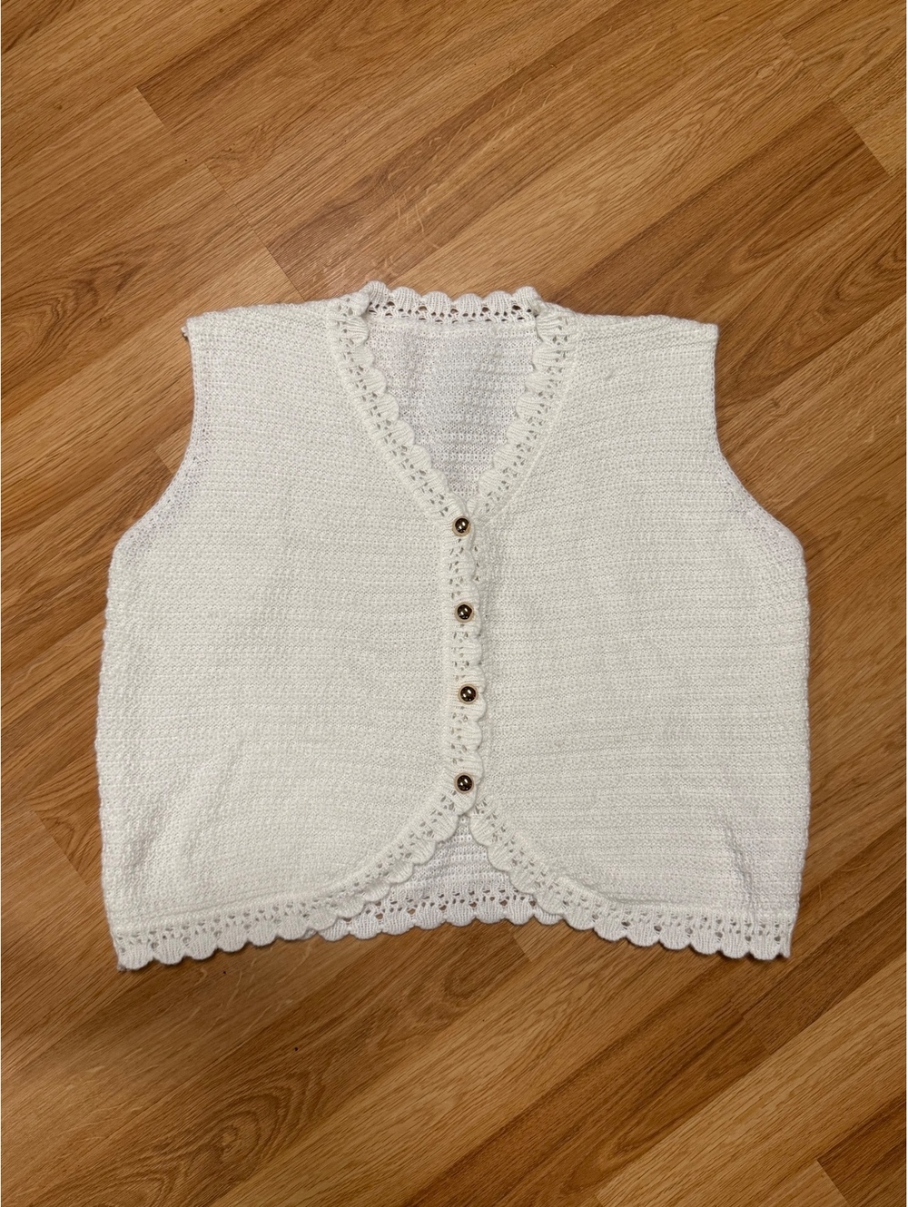 grandmacore Crocheted White Vest with Button Closure Size 3XL